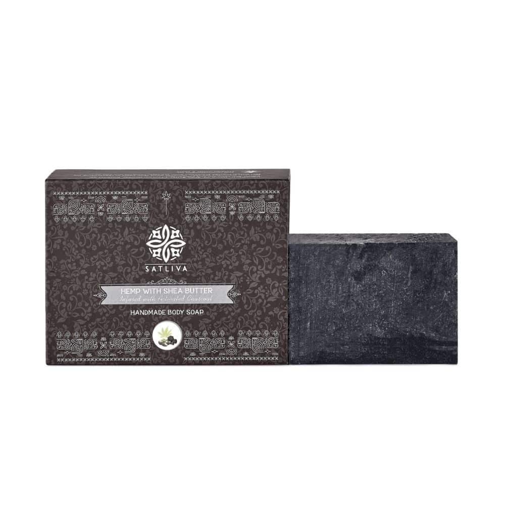 Satliva Hemp with Shea Butter and Activated Charcoal Body Soap Bar - Reduces Acne, Blackheads & Removes Dead Cells