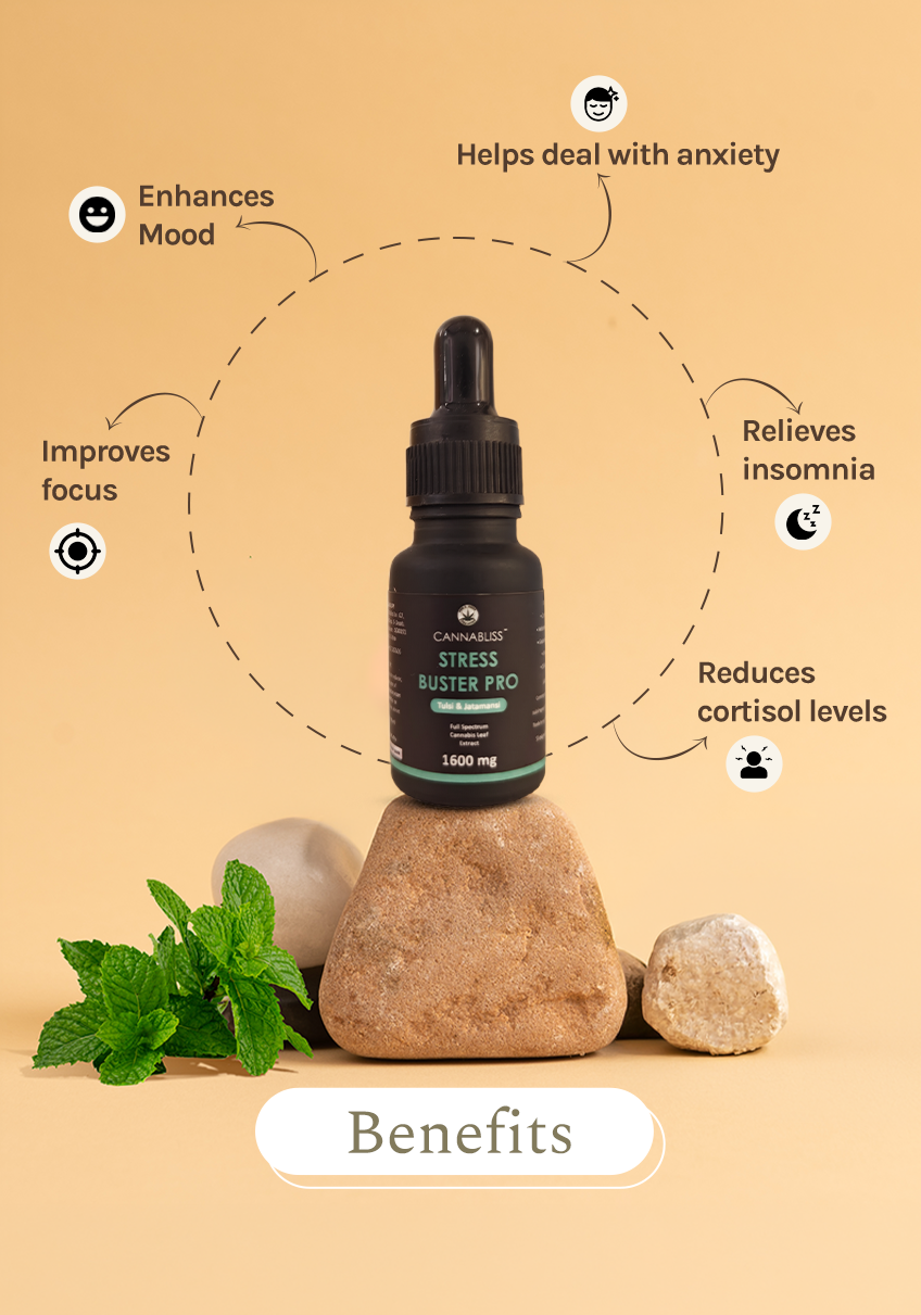 CannaBliss STRESS BUSTER PRO 1600 MG (with 16% Cannabis Leaf Extract + Tulsi and Jatamansi) - 10 ML