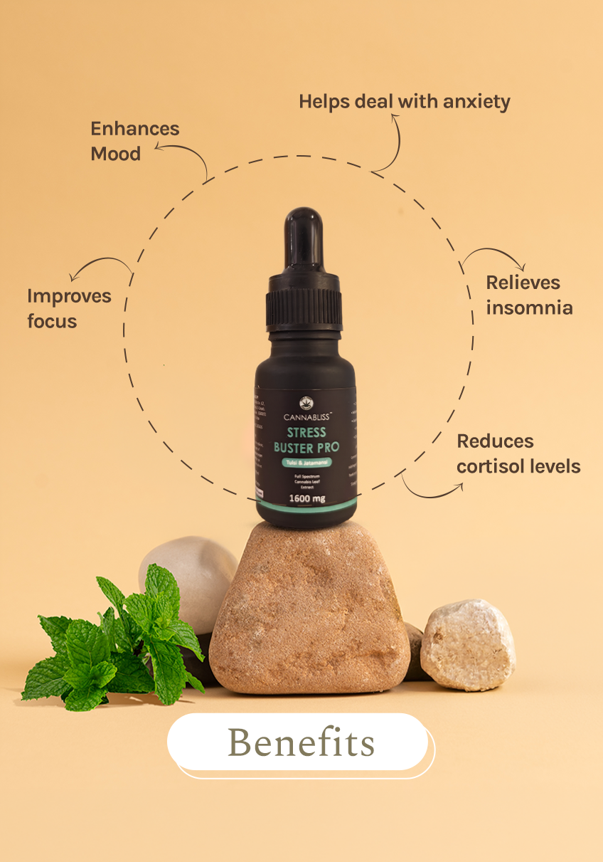 CannaBliss STRESS BUSTER PRO 1600 MG (with 16% Cannabis Leaf Extract + Tulsi and Jatamansi) - 10 ML