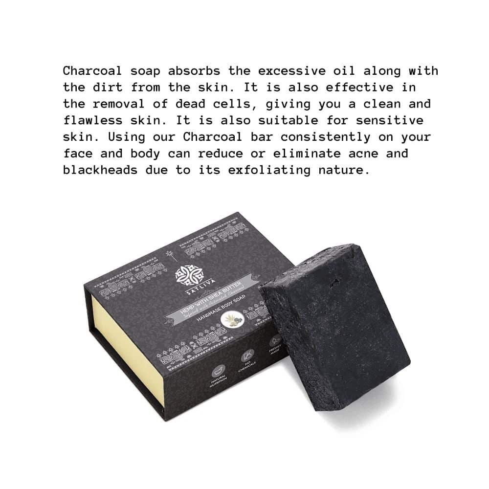 Satliva Hemp with Shea Butter and Activated Charcoal Body Soap Bar – Reduces Acne, Blackheads & Removes Dead Cells