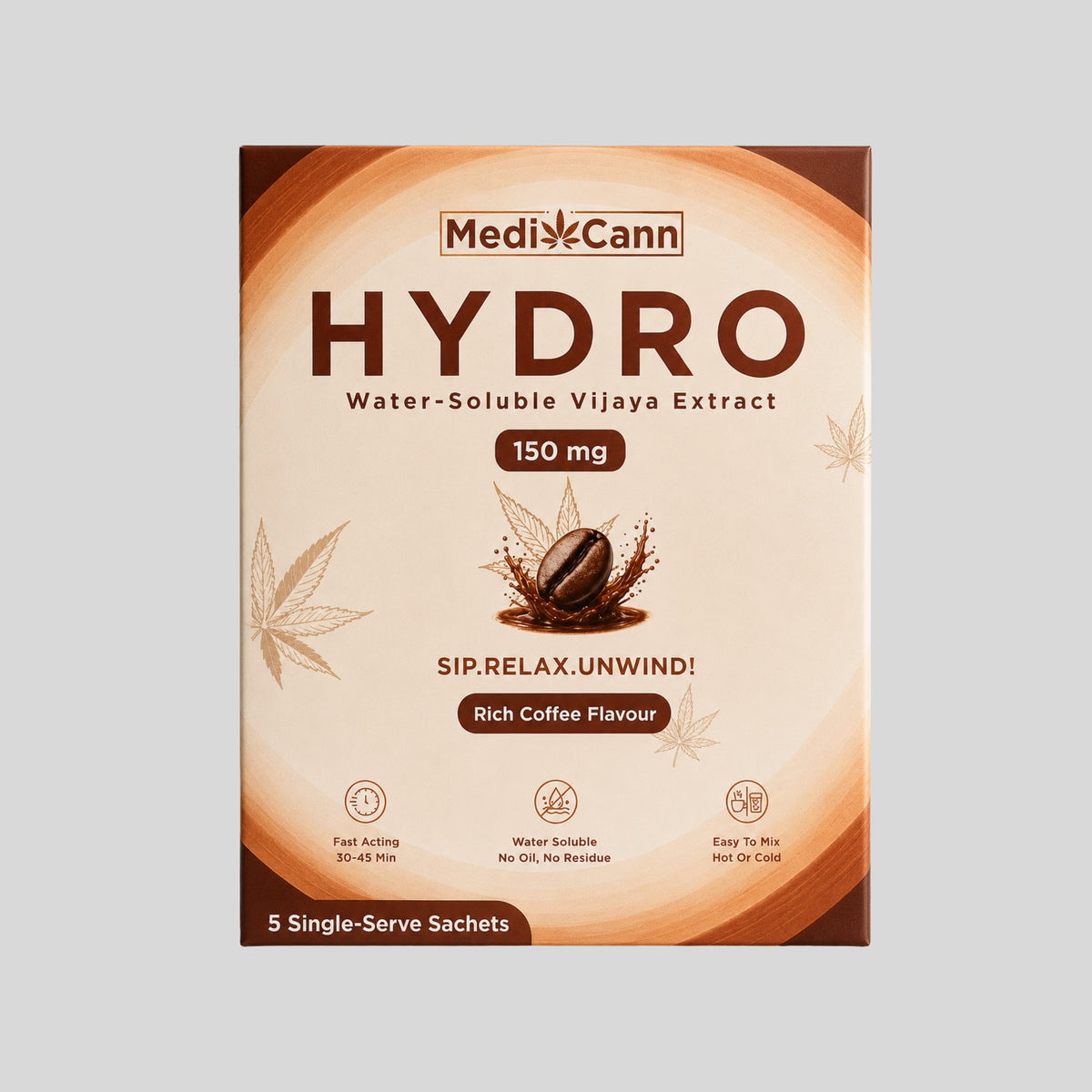 Medicann Hydro Coffee 150 mg - Packshot & Cup