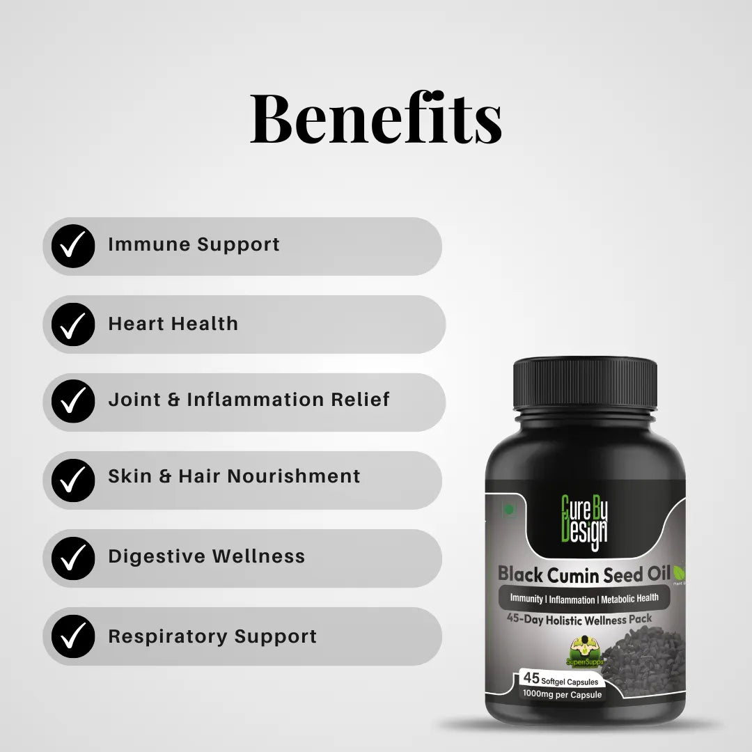 Cure By Design Black Cumin Seed Oil – Support Immunity, Digestion &amp; Healthy Skin Naturally – 45 Softgels, 1000mg