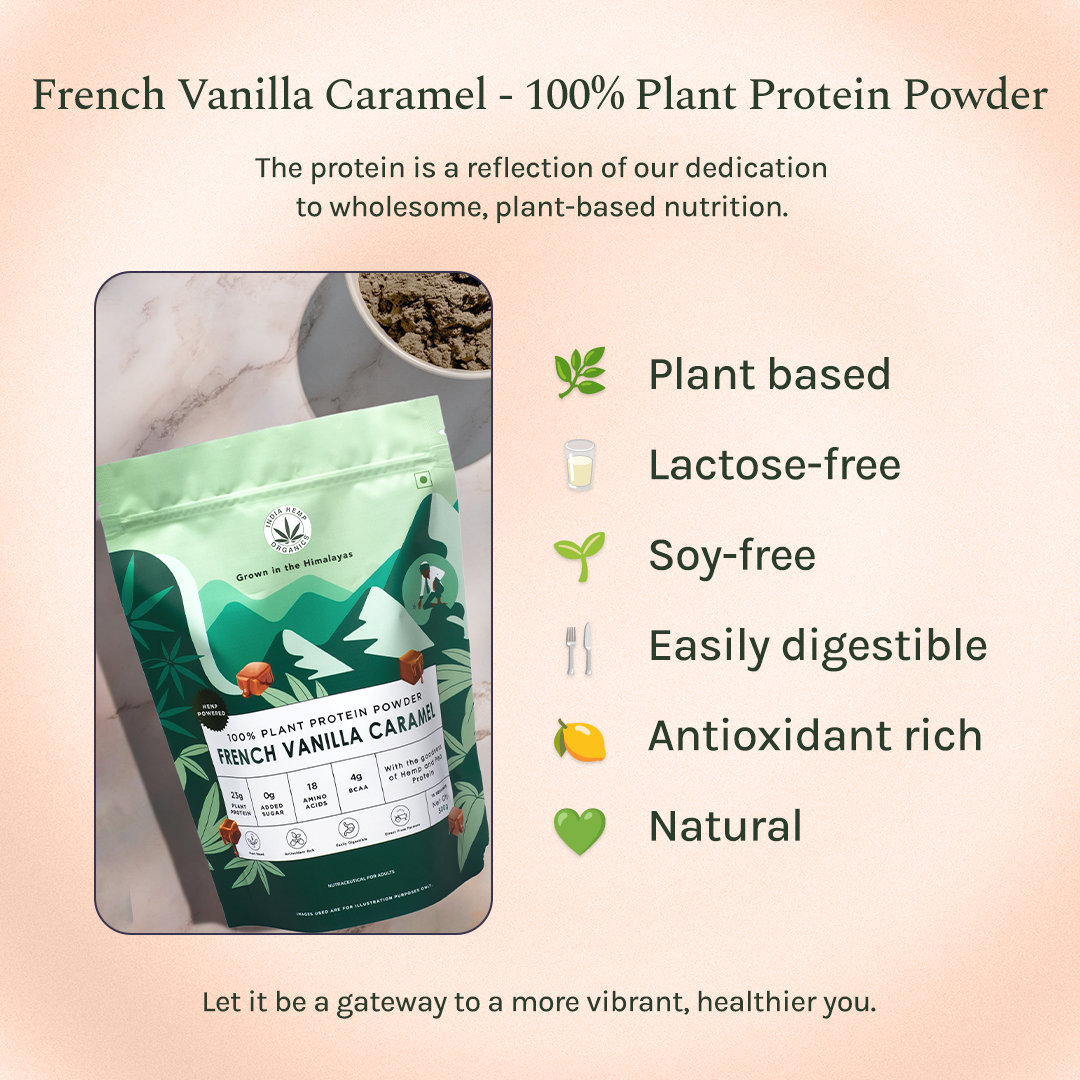 India Hemp Organics Hemp Protein - French Vanilla Caramel - 500gm