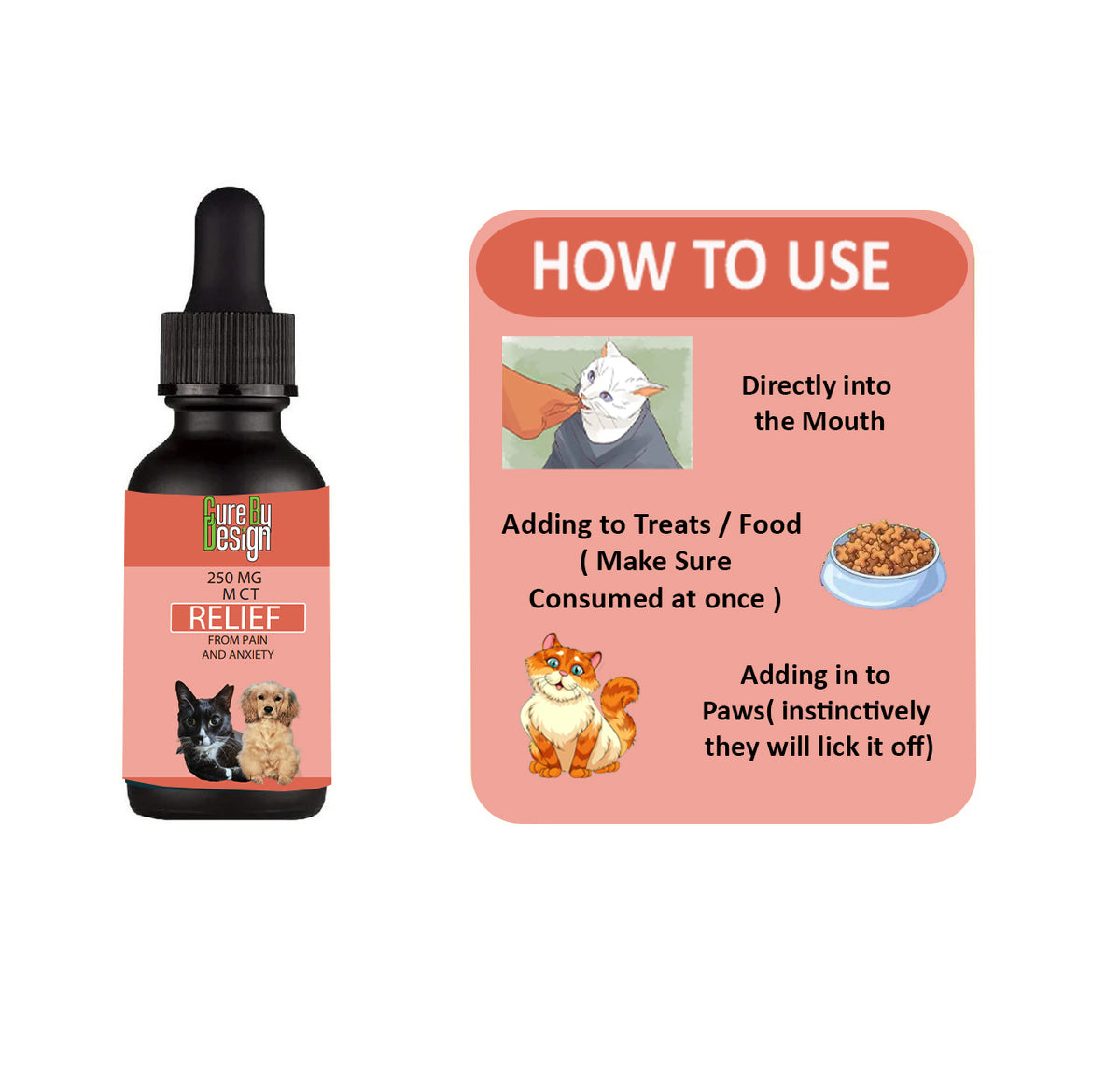 Cure By Design Relief 250mg CBD for Small Animals (MCT)