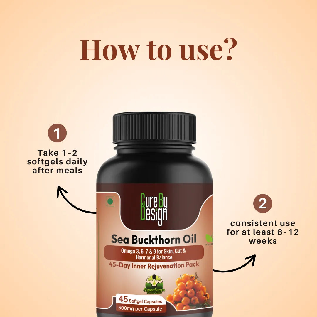 Cure by Design Sea Buckthorn Oil – Nourish Skin, Boost Energy &amp; Protect Heart – 45 Softgels, 500mg