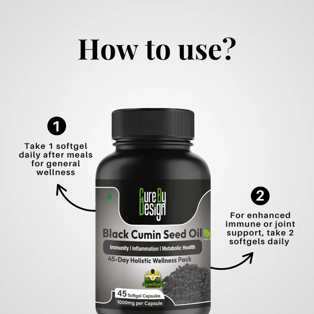 Cure By Design Black Cumin Seed Oil – Support Immunity, Digestion &amp; Healthy Skin Naturally – 45 Softgels, 1000mg