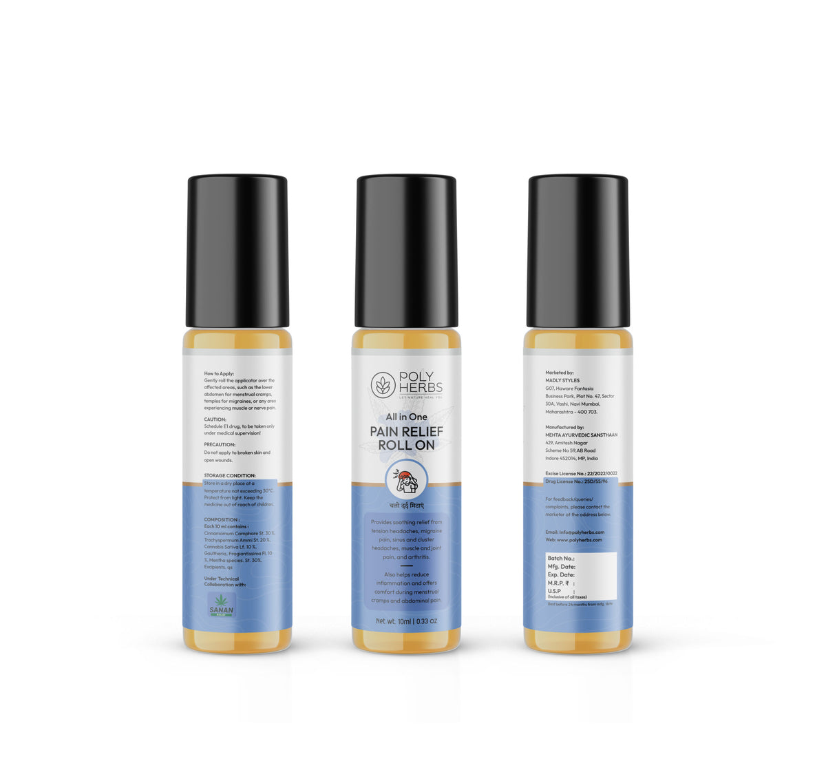 PolyHerbs All-in-One Pain Relief Roll-On 10ml