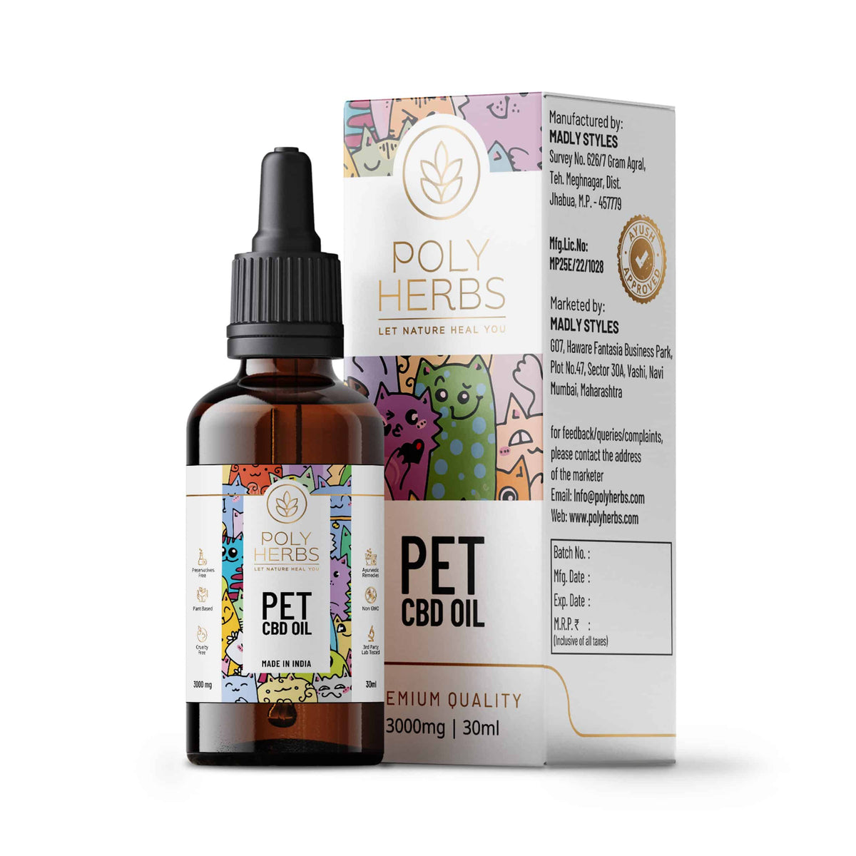 PolyHerbs CBD Oil for Pets 3000mg (THC Free)