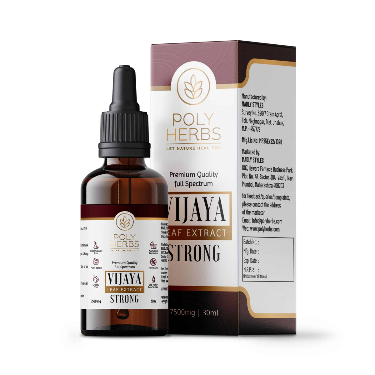 PolyHerbs STRONG Premium Full Spectrum Vijaya Extract 7500mg