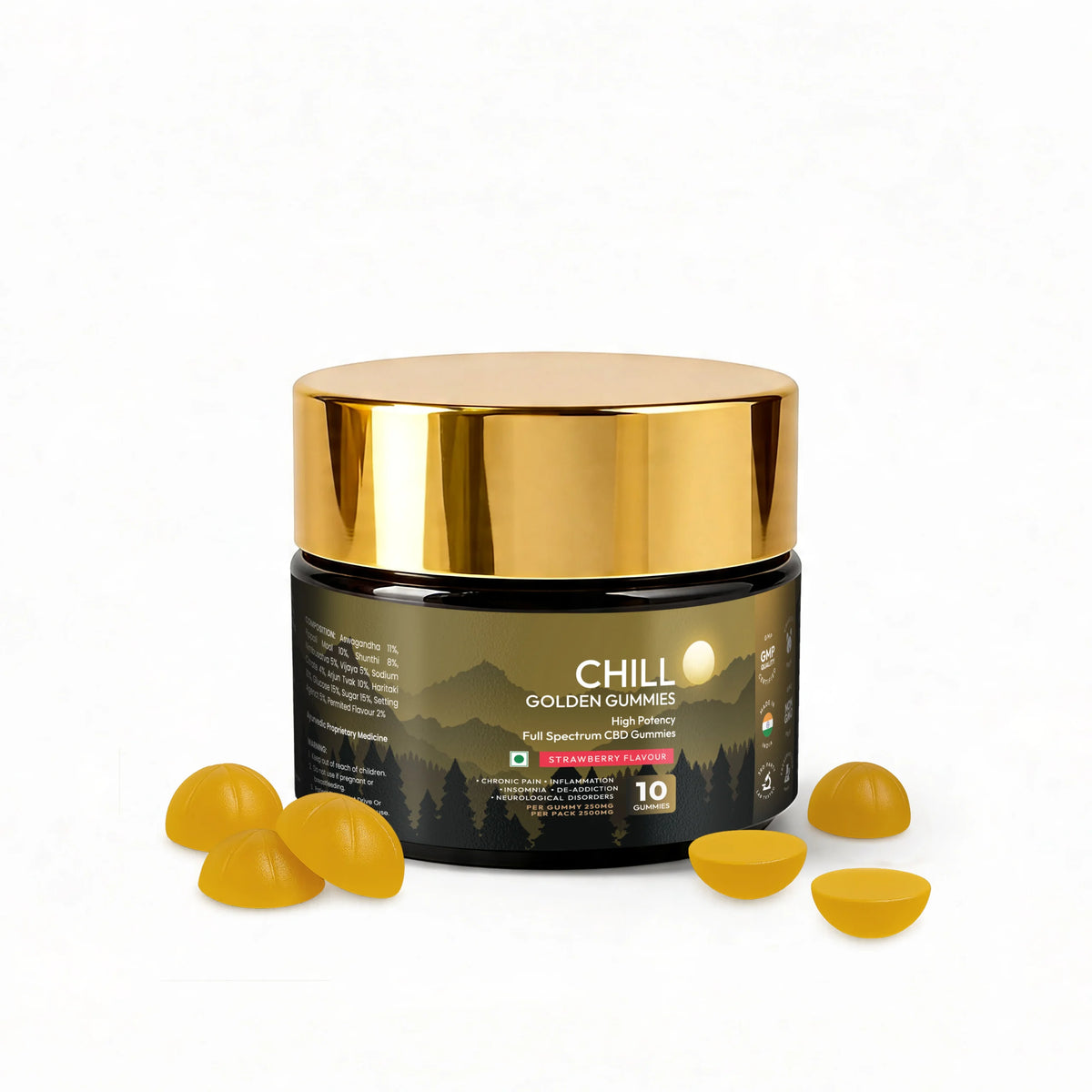 Polyherbs CHILL Golden Super Strong CBD THC Gummies 250mg Per Gummy
