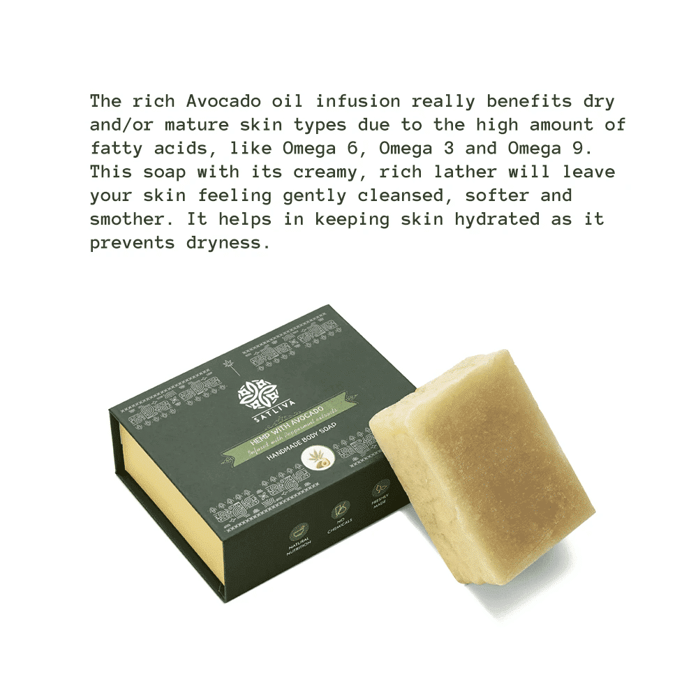 Satliva Hemp With Avocado Body Soap Bar - Hydrates & Locks Moisture