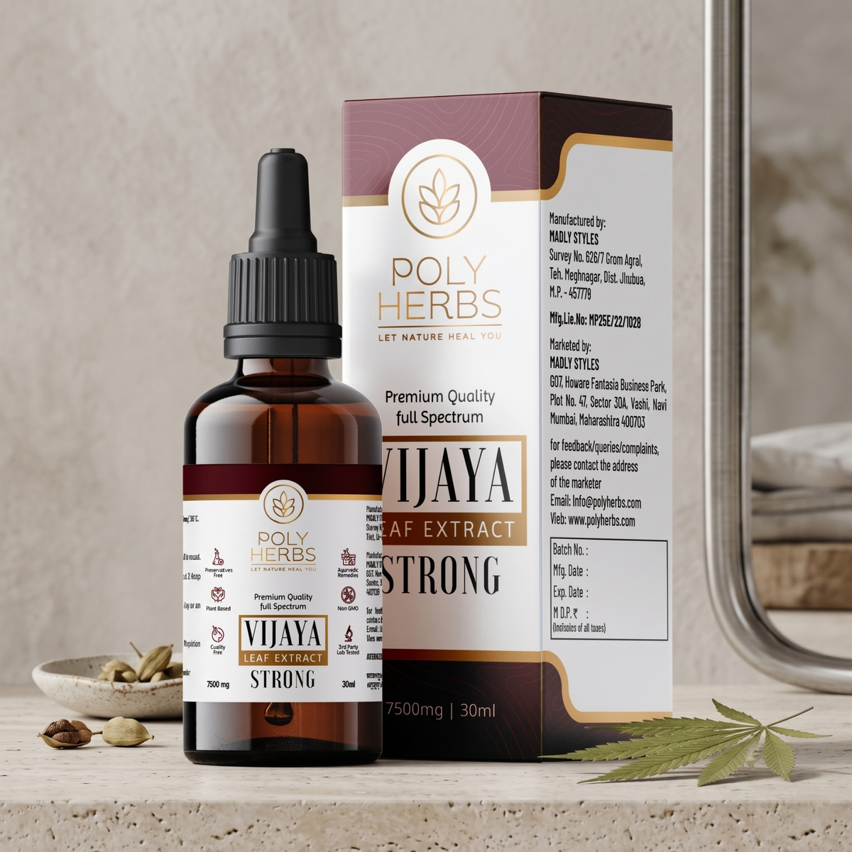 PolyHerbs STRONG Premium Full Spectrum Vijaya Extract 7500mg