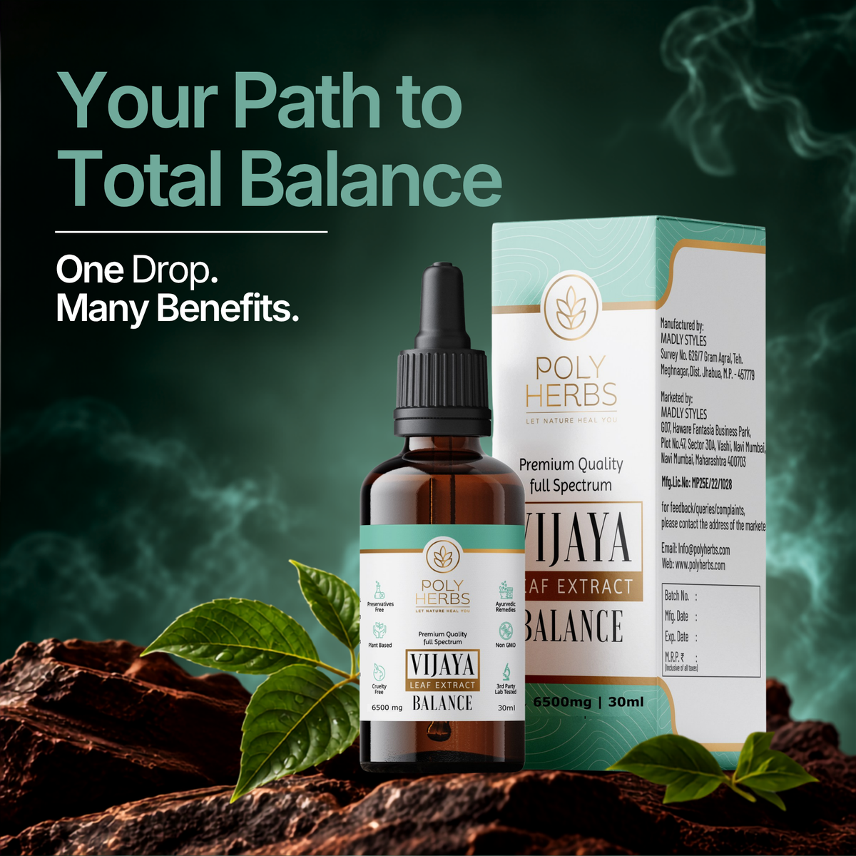 PolyHerbs BALANCE Vijaya Leaf Extract 6500mg
