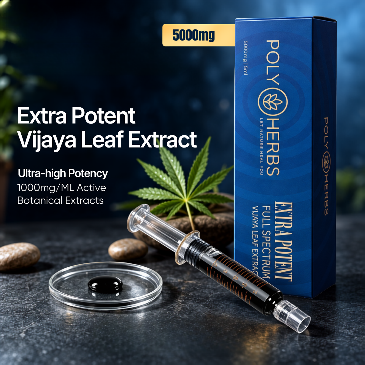 PolyHerbs EXTRA POTENT (RAW) Vijaya Leaf Extract Syringe 5000mg – 5ml
