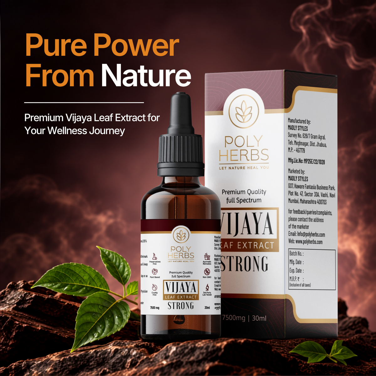 PolyHerbs STRONG Premium Full Spectrum Vijaya Extract 7500mg