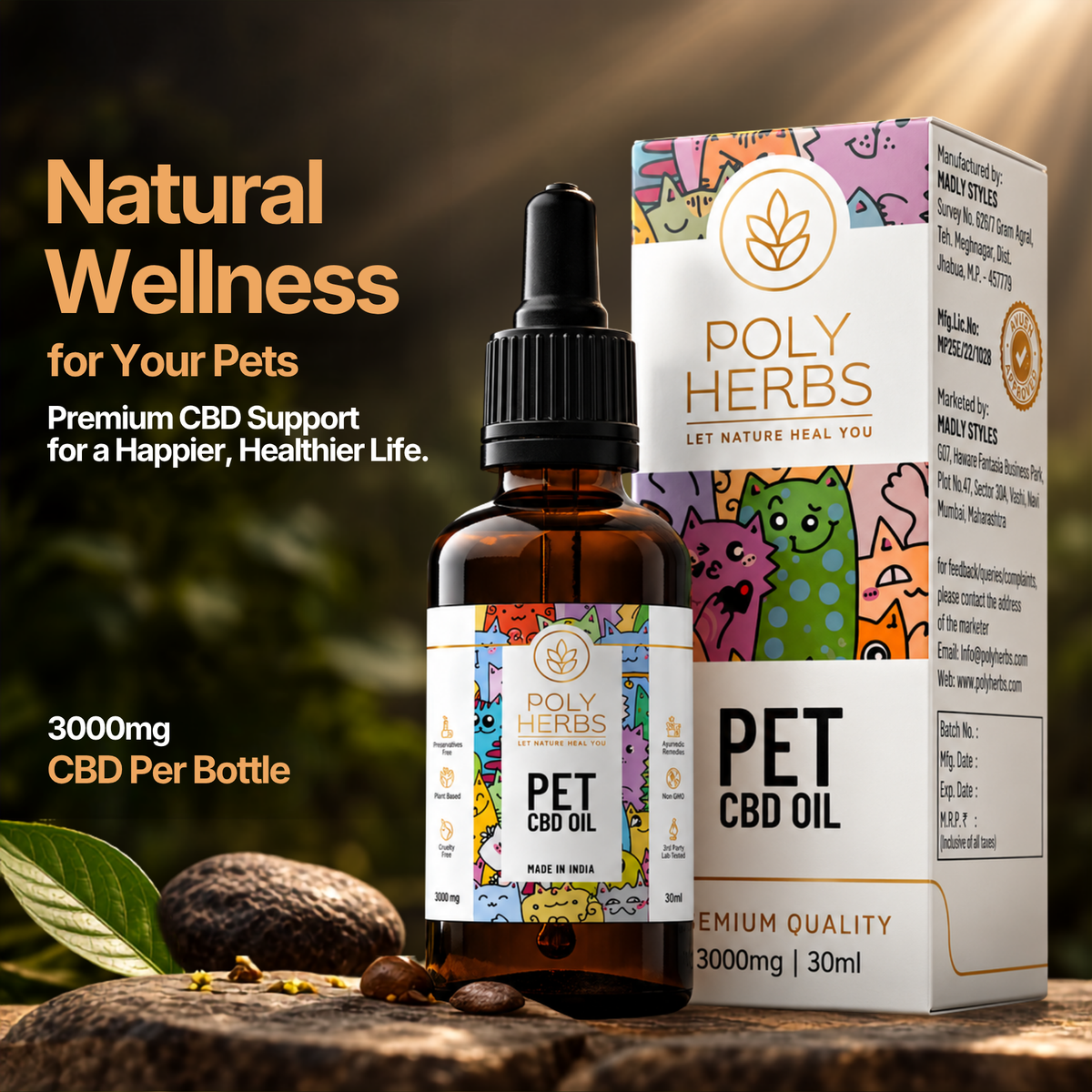 PolyHerbs CBD Oil for Pets 3000mg (THC Free)