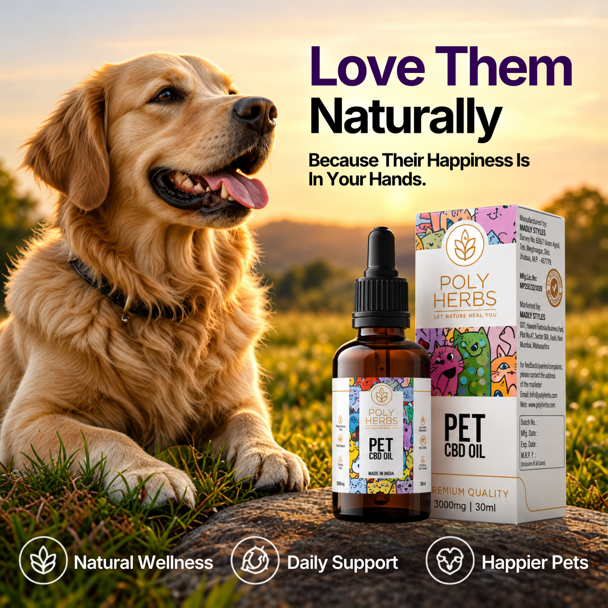 PolyHerbs CBD Oil for Pets 3000mg (THC Free)