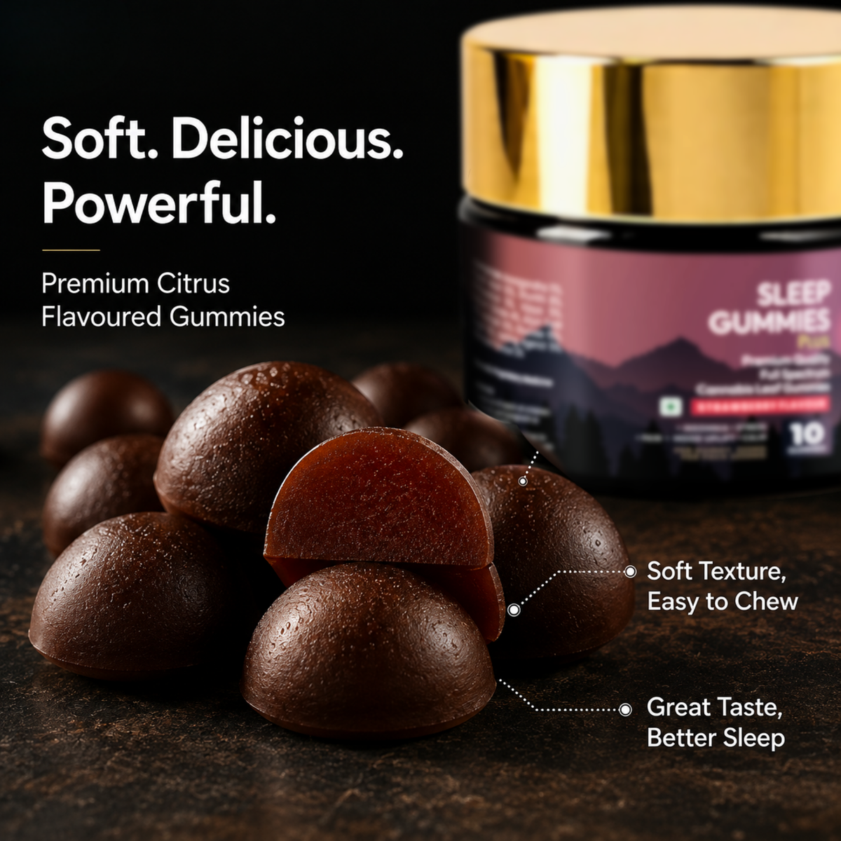 Polyherbs Sleep Plus CBD:THC Gummies 225mg Per Gummy (Deep Rest & Mental Calm)