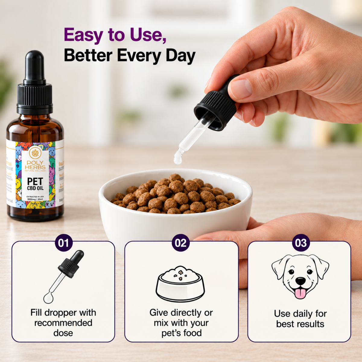 PolyHerbs CBD Oil for Pets 3000mg (THC Free)
