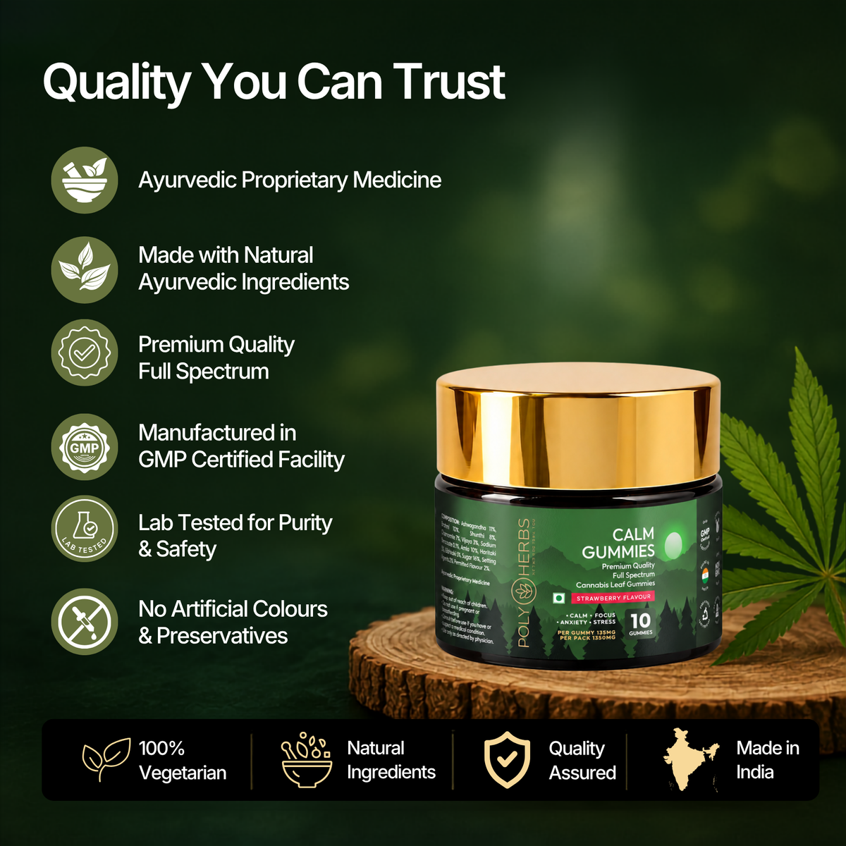 Polyherbs CALM CBD THC Gummies 135mg Per Gummy