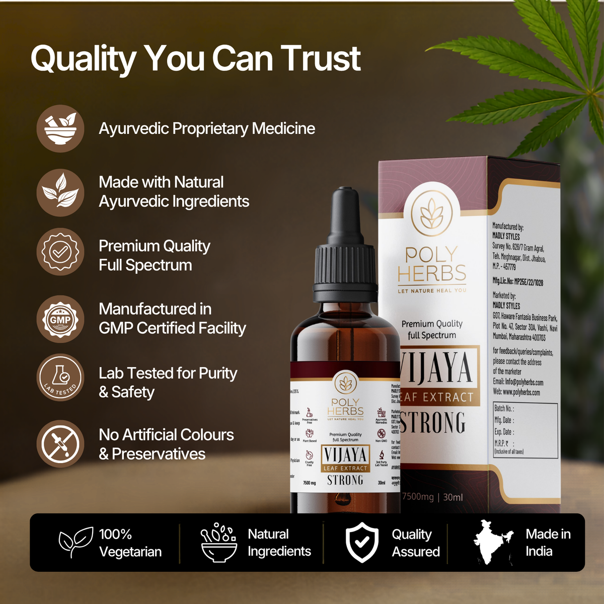 PolyHerbs STRONG Premium Full Spectrum Vijaya Extract 7500mg