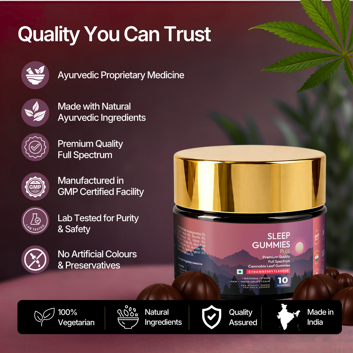 Polyherbs Sleep Plus CBD:THC Gummies 225mg Per Gummy (Deep Rest & Mental Calm)