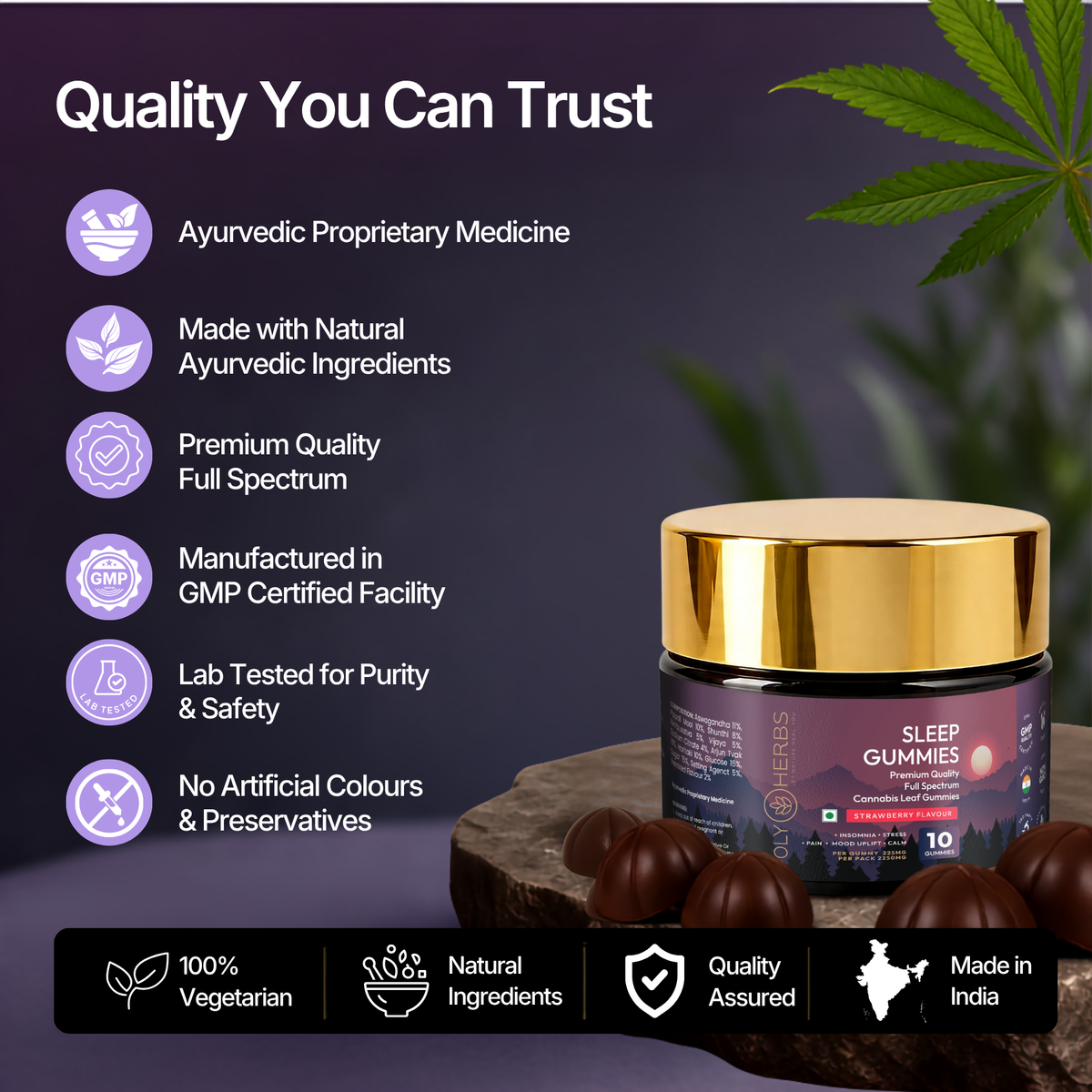 PolyHerbs SLEEP Strong CBD THC Gummies 225mg Per Gummy