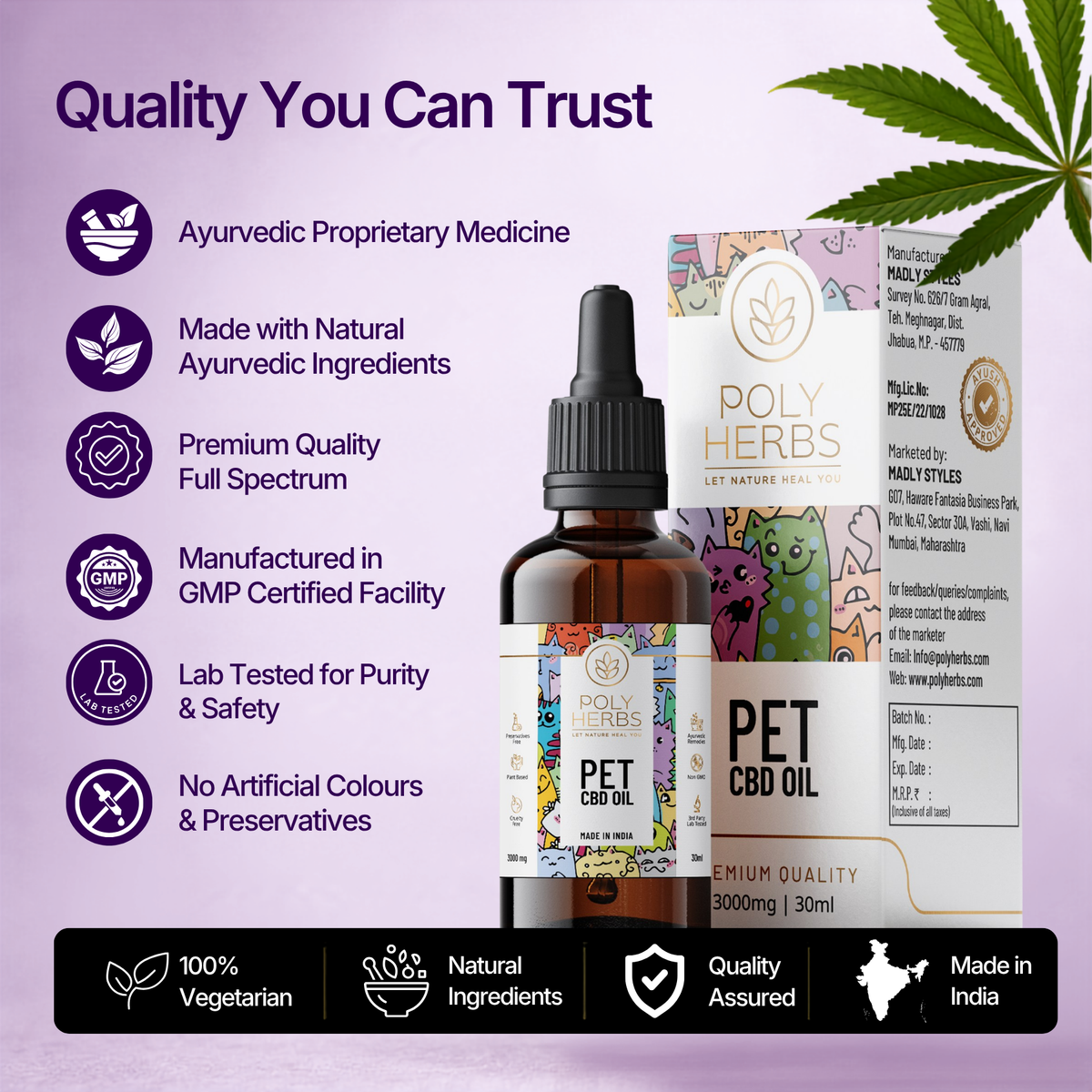 PolyHerbs CBD Oil for Pets 3000mg (THC Free)