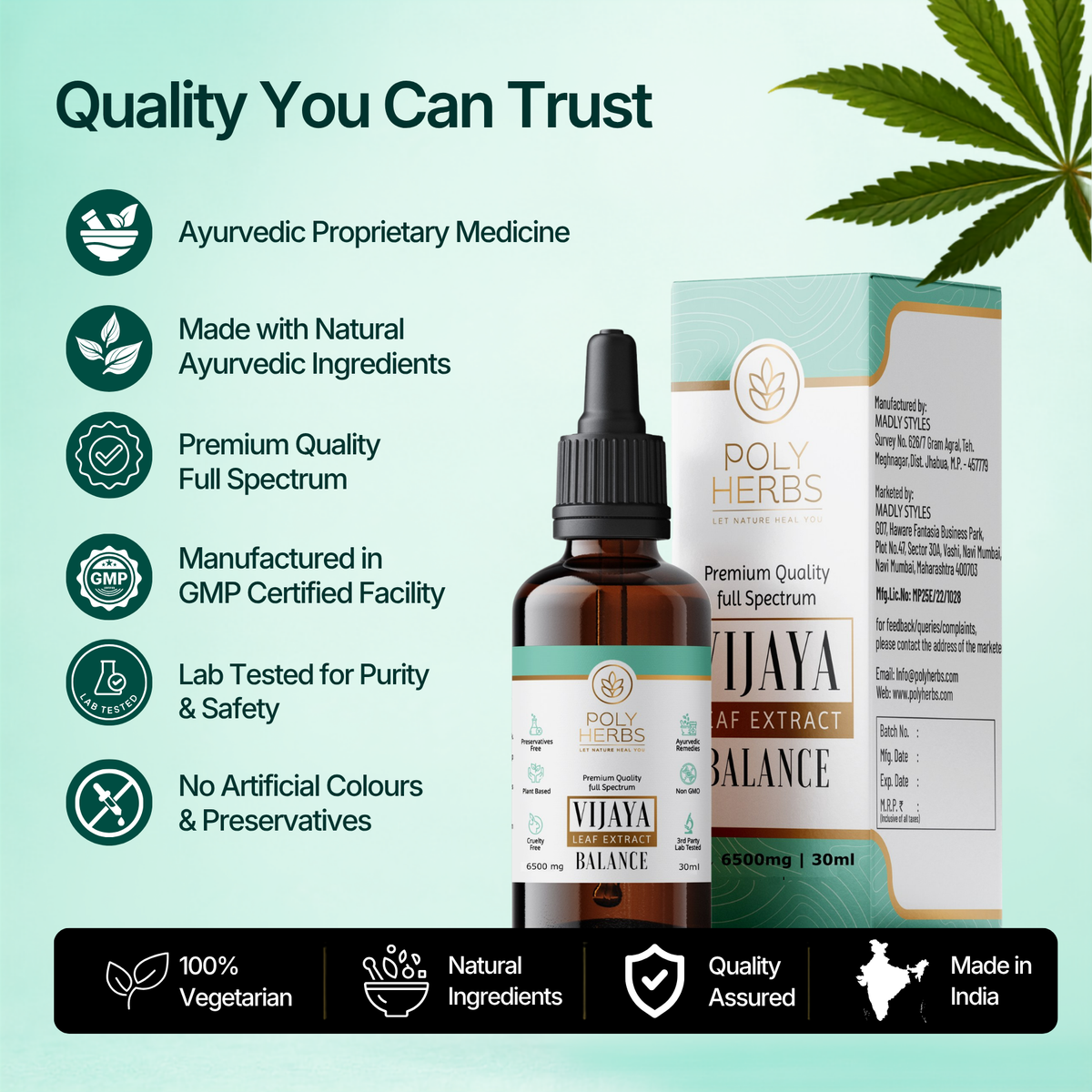 PolyHerbs BALANCE Vijaya Leaf Extract 6500mg