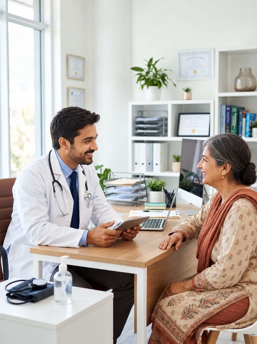 Doctor consulting patient warmly