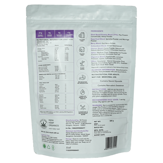 India Hemp Organics Hemp Protein - French Vanilla Caramel - 500gm
